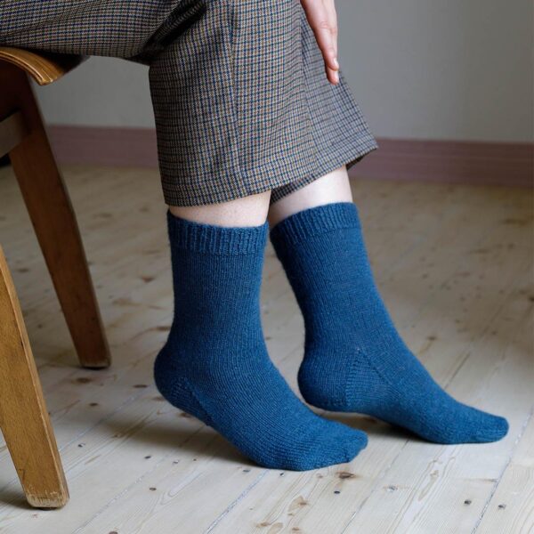 a pair of knitted blue socks